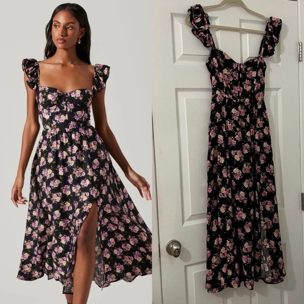 ASTR Wedelia Bustier Dress Black Floral - Picture 1 of 4